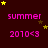Dark red background with pink text reading 'summer' and '2010<3' surrounded by yellow and brown stars in a pattern
