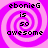 Pixelated text 'ebonieG is so awesome' on a pink and purple spiral background with four identical