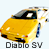 A yellow sports car icon with visible text labels, presented in a contact sheet layout showing two identical frames of the same vehicle against light and gray backgrounds.