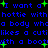 Blue pixelated text on black background with green star-like symbols scattered throughout, repeating phrases about wanting a hottie with a body and boots.