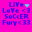 A bright pink background displays four identical blue text blocks with 'LiVe', 'LoVe <3', 'SoCcER', 'Fury<33' and one block showing a cyan heart or star animation.