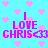 Pixelated cyan background with pink heart shapes and bold pink text reading "I LOVE CHRIS<33" in four repeated sections.