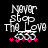 Pixelated text 'Never Stop The Love' with pink stars on black background, animated color shift in stars.