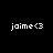 Black background with white rectangular blocks and repeated text 'jai me<3' in pixelated font across multiple positions.