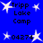 Blue background with white starbursts and black text reading 'Tripp Lake Camp' and '04274' in pixelated font.