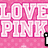 Pixelated pink background with repeated 'LOVE PINK' text in white block letters, featuring partial black-and-white text fragments.