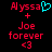 Pixelated text and symbols on black background with cyan heart symbol in first frame, red text including 'Alyssa', '+ Joe forever <3' below.