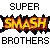 Static pixel art of 12 Super Smash Brothers characters with 'SUPER SMASH BROTHERS' text at top left, each labeled with name below