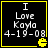 Four identical square with black backgrounds, yellow borders, and pixelated text reading "I Love Kayla 4-19-08" each containing a small yellow Pac-Man icon at bottom right