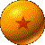 A pixelated golden sphere with a red five-pointed star on its surface, rendered in a retro digital style with visible dithering and color blending.