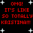 Red pixelated text on black background with white stars, repeating 'OMG! IT'S LIKE SO TOTALLY KRISTINA!!!' in two