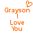 Pixelated orange text and heart symbol on white background, with 'Grayson' above 'Love You' and a heart above 'Grayson'.