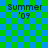 Green and blue checkered background with 'Summer '09' text in dark blue, four identical static frames showing no motion.