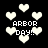 Pixelated white hearts float against a black background with 'ARBOR DAY!!' text in blocky font, some hearts appear blurred or faded.