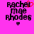 Pixelated text 'Rachel Mage Rhodes' on bright pink background with a small heart below, featuring red pixel changes in the first frame.