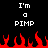 Black background with white pixelated text reading "I'm a PIMP" and red pixelated flames at the bottom.