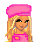 Pixel art contact sheet showing three frames of a pink-themed animated character with blonde hair, wearing a beret and swimsuit-style outfit, with visible text reading "Beach Bionde" below the images.