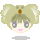 Pixelated doll avatar with light brown hair in twin buns, gray eyes, pink lips, and a small brown hair accessory, shown in four sequential expressions against a gray background.