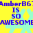 Yellow background with cyan snowflake patterns and blue pixelated text repeating 'AmberB6 IS SO AWESOME' in two