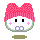 A 4-frame pixel art animation of a cartoon character with pink hair, white face, and green outline in a contact sheet layout.
