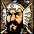 Pixelated 50x50 static icon featuring a stylized orange and white figure with black accents against a black background, surrounded by geometric patterns including vertical stripes and checkered sections.