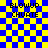 Blue and yellow checkered background with four identical text blocks reading "BLOWUP CHUATE" in black pixelated font, each accompanied by a overlay that changes across frames