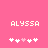 Pixelated pink background with white text 'ALYSSA' and five heart symbols, where the third heart is light pink.