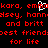 Red pixelated text on black background with white cursor-like shape, displaying names and friendship phrases.