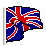 Pixelated Union Jack flag animations on gray background, each frame showing distinct waving poses with red white blue colors and visible flagpole.