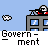 Pixel art animation of a soldier on a building rooftop with speech bubbles and crosshair targets over a red figure, labeled 'Government' below.