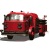 Two side-by-side animated frames of a red firetruck icon with visible motion blur on wheels and body, displayed against a gray transparency background.
