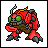 A pixel art Digimon character icon with a black background featuring text, displayed in a contact sheet layout.