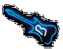 Six neon-style electric guitar icons arranged in two on a gray background, each with a distinct color outline and white heart-shaped cutout