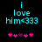 Pixelated cyan text 'i love him<333' on black background with pink and purple heart symbols below, two identical frames side-by-side.
