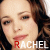 six identical pixelated images showing a person with brown hair and light skin, each overlaid with the text 'RACHEL' in red and white lettering