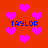 Red background with scattered pink hearts and blue text reading TAYLOR in four locations.