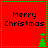 Red square icon with green dotted border displaying "Merry Christmas" text and green Christmas tree symbols in four quadrants.