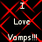 Black background with red diamond-shaped pattern; white text 'I Love Vamps!!!' arranged in four , repeated in a