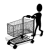 Black silhouette of a person pushing a shopping cart, shown in three sequential poses with the figure's legs and arms shifting position across frames.