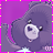 Purple cartoon bear with light purple face and black eyes, set against solid pink background; text appears below the bear in some frames.