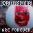 Pixelated image of a person with red face and white hair, text 'BEST FRIENDS' above and 'ARE FOREVER.' below.