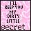 A 4x3 contact sheet of a pixel art animation showing the phrase "I'LL KEEP YOU MY DIRTY LITTLE SECRET" with varying text color and heart symbols across frames on a pink background with white hearts.