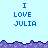 Pixelated text "I LOVE JULIA" repeated across a light blue background with purple decorative borders, showing animation where the rightmost section shifts leftward.