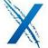 Blue X-shaped symbol with gradient shading on a white background, rendered in pixelated style.