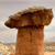 Brown mushroom-shaped object with a rounded cap and thick stem against a light gradient background.