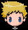 Pixelated character with blonde hair and blue eyes in multiple expressions across a