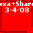 Red square icon with white text 'exa+Share 3-4-08' and black border, featuring a small heart symbol in bottom-right corner of one