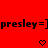 Red background with repeated black text 'presley=]' and pixelated heart icons in three , some hearts filled solid black