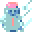 Pixel art snowman with pink hat and red buttons, shown in multiple states with motion effects on gray background.