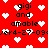 Red background with white pixelated hearts and repeated black text reading 'gigi and amable ver4-27-09' in a pattern